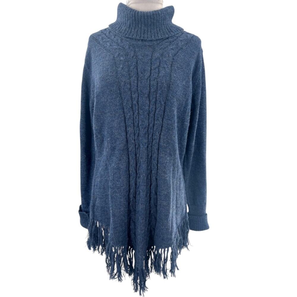 NWT Classic Alpaca blue fringe turtleneck sweater sz XXL